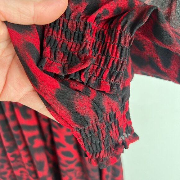 Michael Michael Kors Animal Print Smocked Waist Dress MEDIUM Red Blaze - Picture 6 of 12